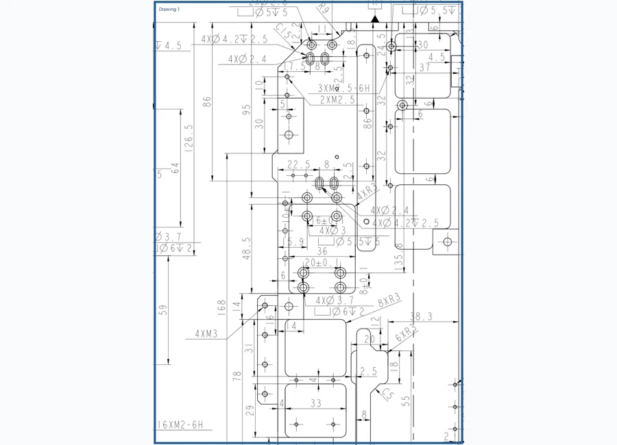 Drawing crop showing large pocket geometry