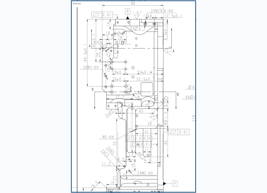 Drawing crop showing tall wall section