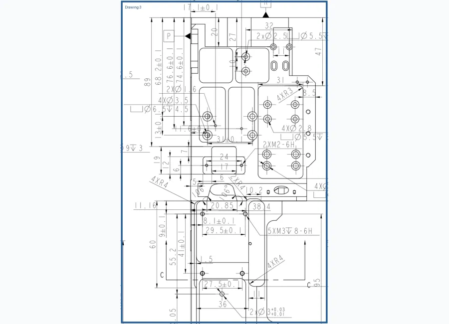 Drawing crop showing datum and hole pattern details