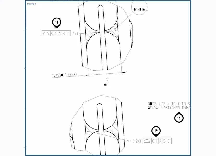Drawing crop showing thin-wall transitions
